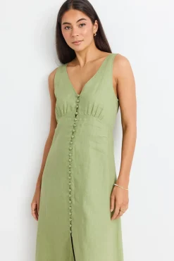 Among the Brave Panama Moss Sleeveless Button Front Midi Dress