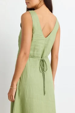 Among the Brave Panama Moss Sleeveless Button Front Midi Dress