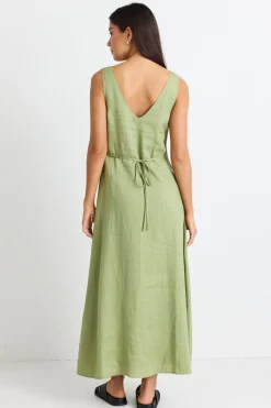 Among the Brave Panama Moss Sleeveless Button Front Midi Dress