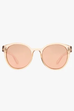 Le Specs Paramount Round Clear Tan Brass Mirror Lens Sunglasses