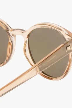 Le Specs Paramount Round Clear Tan Brass Mirror Lens Sunglasses