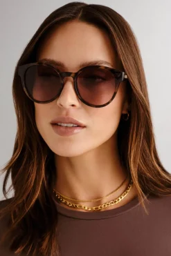 Le Specs Paramount Round Milky Tort Brown Gradient Lens Sunglasses