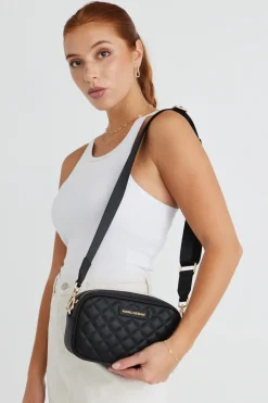 Among the Brave Paris Black Leather Diamond Quilted Bag
