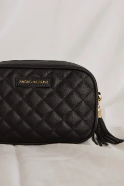 Among the Brave Paris Black Leather Diamond Quilted Bag