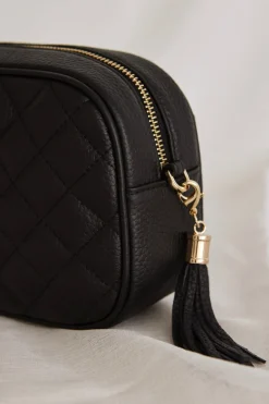 Among the Brave Paris Black Leather Diamond Quilted Bag