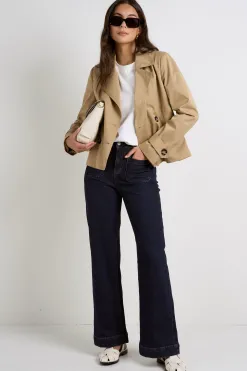 Stories be Told Pathway Camel Cropped Trench Jacket