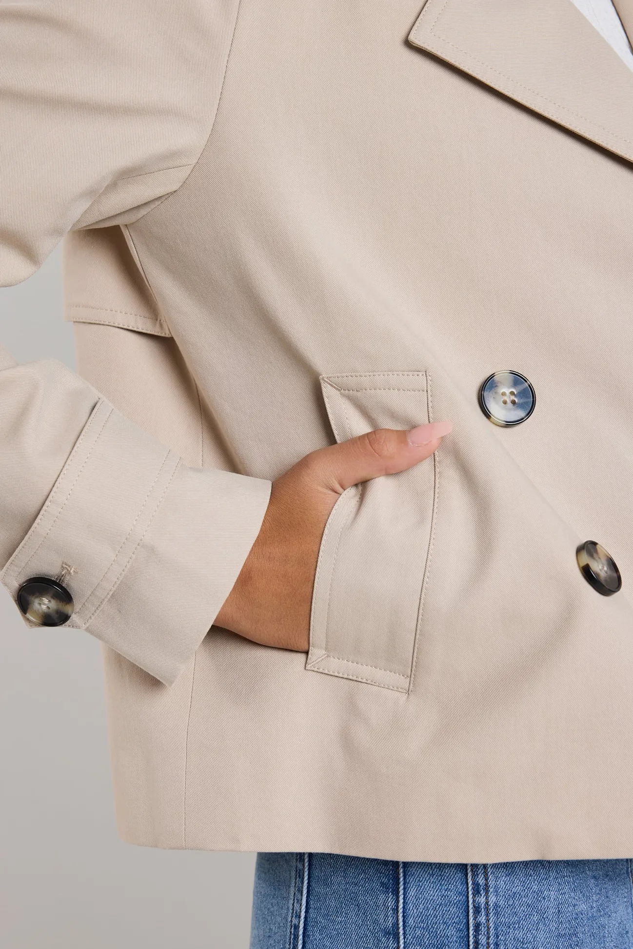 Stories be Told Pathway Taupe Cropped Trench Jacket