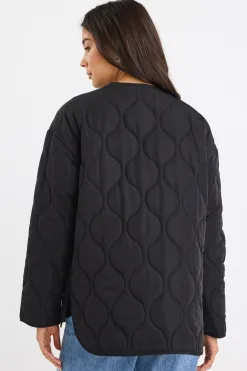Stories be Told Peak Black Oversized Padded Shell Jacket