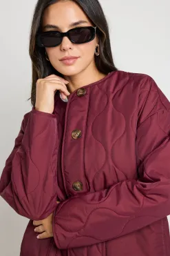 Stories be Told Peak Burgundy Oversized Padded Shell Jacket