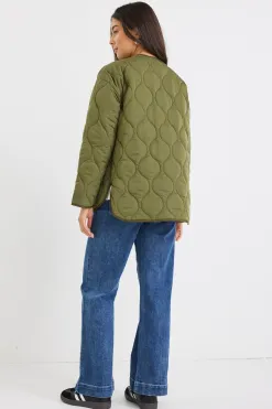 Stories be Told Peak Khaki Oversized Padded Shell Jacket