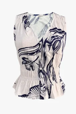 Stories be Told Pegasus Navy Silhouette Button Front Sleeveless Top