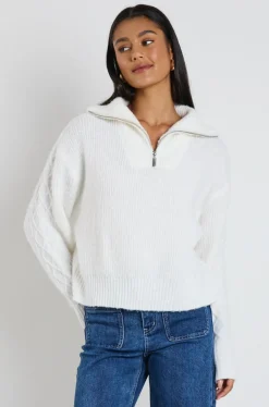 Ivy + Jack Pendant Ivory Quarter Zip Cable Jumper