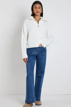 Ivy + Jack Pendant Ivory Quarter Zip Cable Jumper