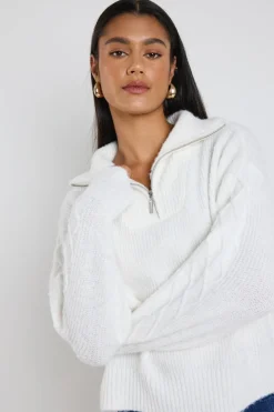 Ivy + Jack Pendant Ivory Quarter Zip Cable Jumper