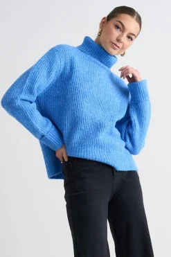 Ivy + Jack Penelope Azure Blue Roll Neck Knit Jumper