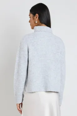 Ivy + Jack Penelope Light Grey Marle Roll Neck Knit Jumper