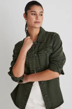 Among the Brave Penny Dark Khaki Denim Shacket