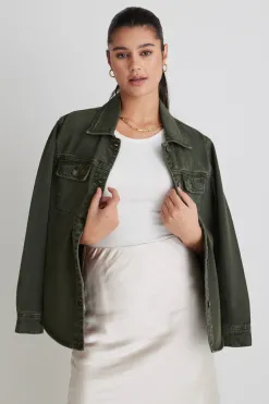 Among the Brave Penny Dark Khaki Denim Shacket