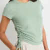 Among the Brave Perfect Sage Rib Rouched Side Crop Tee