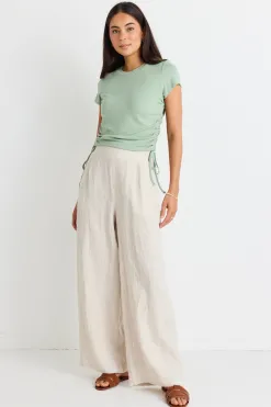 Among the Brave Perfect Sage Rib Rouched Side Crop Tee