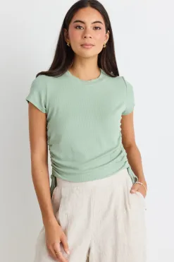 Among the Brave Perfect Sage Rib Rouched Side Crop Tee