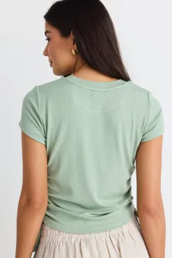 Among the Brave Perfect Sage Rib Rouched Side Crop Tee