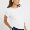 Among the Brave Perfect White Rib Rouched Side Crop Tee