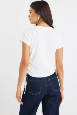 Among the Brave Perfect White Rib Rouched Side Crop Tee