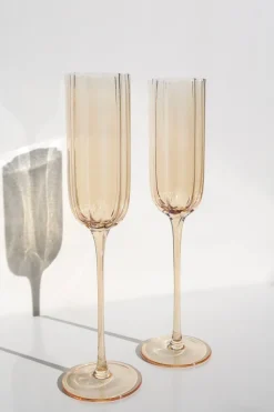 Home Lab Petal Light Amber Set 4 Champagne Flute Glass