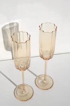 Home Lab Petal Light Amber Set 4 Champagne Flute Glass