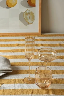 Home Lab Petal Light Amber Set 4 Champagne Flute Glass