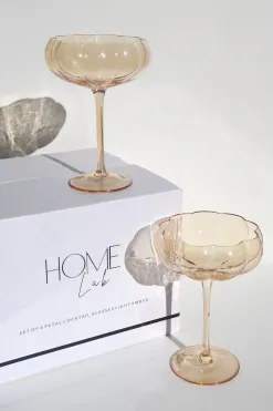 Home Lab Petal Light Amber Set 4 Cocktail Glasses