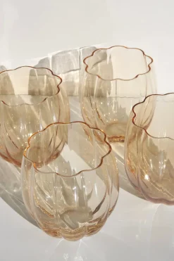 Home Lab Petal Light Amber Set 4 Stemless Wine Glass