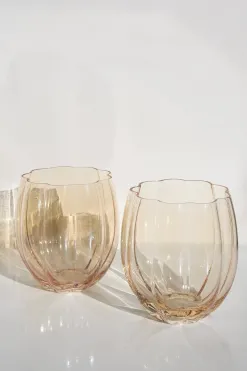 Home Lab Petal Light Amber Set 4 Stemless Wine Glass