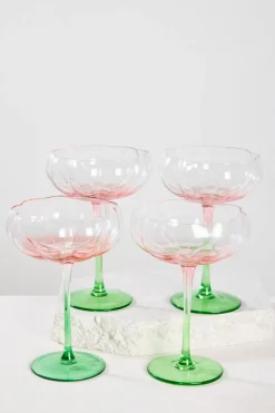 Home Lab Petal Watermelon Cocktail Glass Set 4
