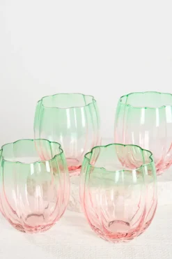 Home Lab Petal Watermelon Stemless Wine Glass Set 4