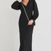 Among the Brave Phoenix Charcoal Gingham LS Bias Midi Dress