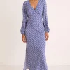 Among the Brave Phoenix Electric Blue Batik LS Bias Midi Dress