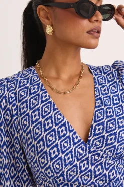 Among the Brave Phoenix Electric Blue Batik LS Bias Midi Dress