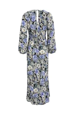 Among the Brave Phoenix Large Black Floral LS Balloon Sleeve Panel Bodice Bias Midi Slip Dress
