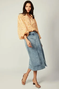 Esmaee Picasso Orange Floral LS Blouse