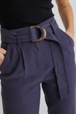 Among the Brave Pierre Navy Soft Viscose Tapered Leg Belted Pant
