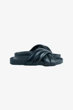 Walnut Pine Black Leather Cross Over Slide