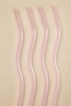 Willow u0026 Mae Pink Curvy Reuseable Pk 4 Glass Drinking Straws