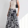 Among the Brave Pisces Black Leaf Tiered Maxi Skirt
