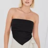 RE:UNION Label Pocket Black Linen Strapless Top