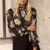 By Rosa. Poet Black Floral Long Sleeve High Neck Top