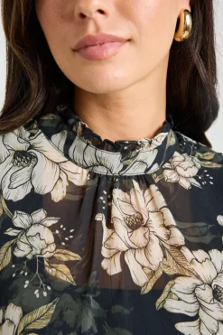 By Rosa. Poet Black Floral Long Sleeve High Neck Top