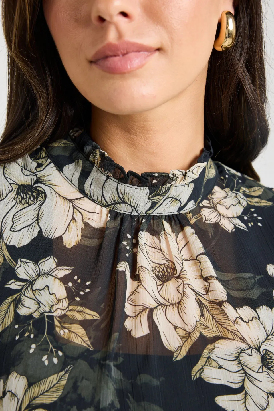 By Rosa. Poet Black Floral Long Sleeve High Neck Top