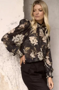 By Rosa. Poet Black Floral Long Sleeve High Neck Top